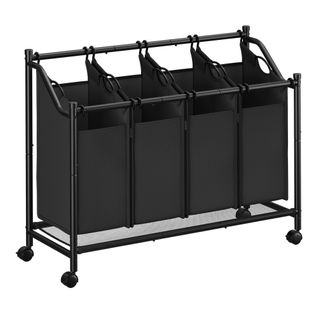 Panier à Linge Mobile, Corbeille Avec 4 Sacs Amovibles, Avec Roulettes, 4 X 45 L, Noir D'encre