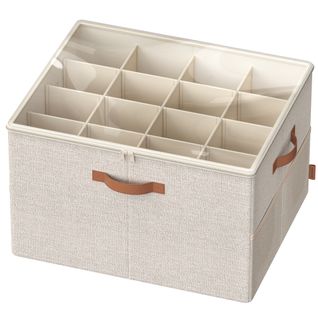 Organiseur De Chaussures, Pour 16 Paires, Avec Poignées, Couvercle Transparent, Modulable, Beige