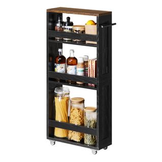 Chariot De Rangement Fin à 4 Niveaux, Avec Roulettes, 15 X 43,2 X 86,5 Cm, Noir Et Marron