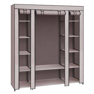 Armoire En Tissu Portable, 45 X 150 X 175 Cm, 12 Compartiments, Structure En Métal, Rose Poussiéreux