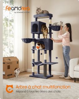 Grand Arbre à Chat De 190,7 Cm De Haut, Multi-niveaux, Avec 2 Niches, 2 Paniers, 5 Griffoirs