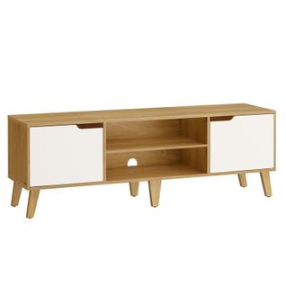 Meuble TV, Étagère Réglable, Pour Télévision Jusqu'à 65 Pouces, Couleur Chêne Naturel Et Blanc