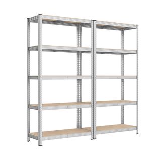 Étagère Charge Lourde, Lot De 2, Étagère De Garage, 5 Étagères Réglables à Emboîtement, Argent