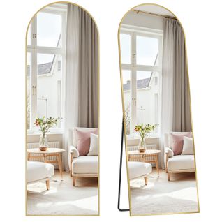 Miroir Intégral, Miroir Rectangulaire Sur Pied, Grand Miroir à Poser Au Sol, Doré Clair