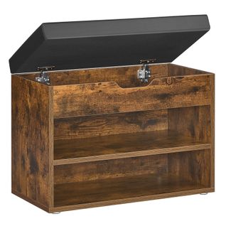 Banc à Chaussures, Banc D’entrée Avec 3 Compartiments Et Assise Rembourrée, Marron Rustique