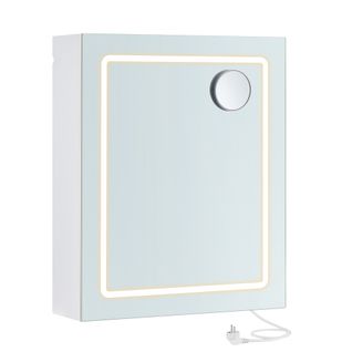 Armoire Murale Salle De Bain Avec Miroir, Avec LED, Miroir Grossissant 10x, 16,5 X 50 X 60 Cm, Blanc