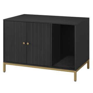 Armoire à Litière , Avec Tapis Griffoir ,80 X 50 X 55 Cm , Noir/doré