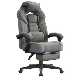 Chaise de Jeu, Ergonomique, Coussin de Tête Ajustable, Capacité de Charge de 150 kg, Gris