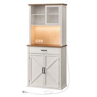 Meuble De Rangement Avec Lumières Et Chargeur, Placard De Cuisine, Avec Portes Et Tiroirs