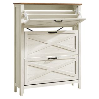 Meuble à Chaussures à 3 Abattants, Étroit, Capacité De 18 à 24 Paires, Blanc Rustique