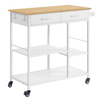 Cuisine Mobile, 45 X 98,7 X 90 Cm, 2 Tiroirs, 2 Crochets, Beige Chêne Et Blanc Mat