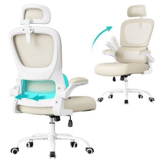 Fauteuil De Bureau, Accoudoirs Rabattables, Soutien Lombaire Et Appui-tête Réglables, Beige Sable