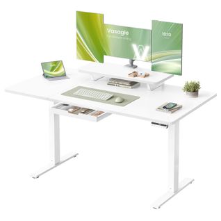 Bureau Électrique Réglable En Hauteur, 140 X 70 Cm, Port USB-c, Blanc Nuage