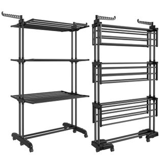 Séchoir Mobile à 4 Niveaux, Avec Roulettes, Pliable, 63,5 X 125,5 X 173 Cm, Noir D'encre