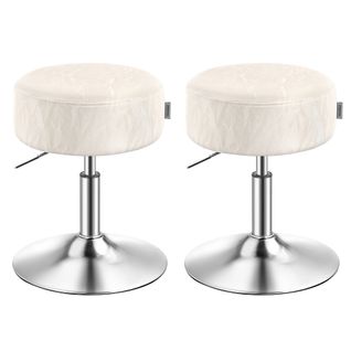 Tabourets De Maquillage, Lot De 2, Réglables En Hauteur, Pivotants à 360 Degrés, En Pu, Blanc Crème