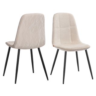 Chaises De Salle à Manger, Lot De 2,  Pieds Réglables, Tissu Chenille, Pu Texturé Glacé, Blanc Crème