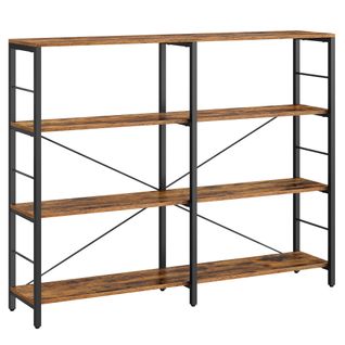 Bibliothèque 4 Niveaux, 30 X 120 X 109,4 Cm, Style Industriel,  Marron Rustique Et Noir D'encre