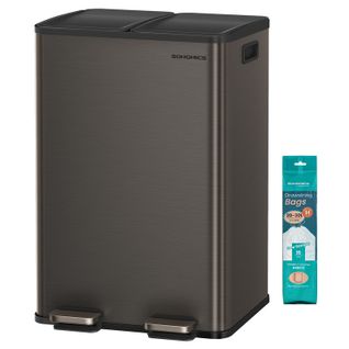 Poubelle De Cuisine, 2 X 30 L, 2 Compartiments, Acier , 15 Sacs Poubelle Inclus, Gris Ardoise