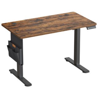 Bureau Réglable En Hauteur, 100 X 60 Cm, Fonction Mémoire, Port USB-c, Marron Et Noir