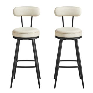 Tabourets De Bar, Lot De 2, Pivotants à 360°, Avec Dossier, En Pu, Hauteur 76 Cm, Crème