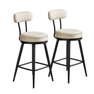 Tabourets De Bar, Lot De 2, Pivotants à 360°, Avec Dossier, En Pu, Hauteur 65 Cm, Crème
