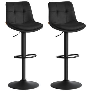 Tabourets De Bar, Lot De 2, En Velours, Siège Pivotant à Hauteur Réglable, Avec Dossier, Noir