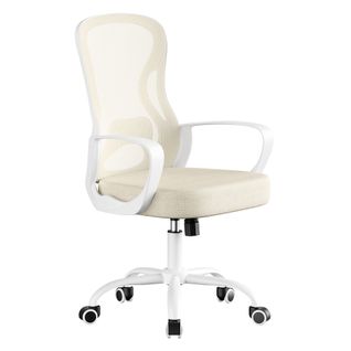 Chaise De Bureau Ergonomique, En Maille, Fonction Bascule, Accoudoirs, Beige Et Blanc