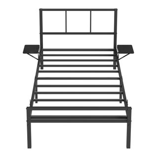 Cadre De Lit 90 X 190 Avec Sommier Métal, Étagères De Rangement, Tête De Lit, Adolescents, Noir