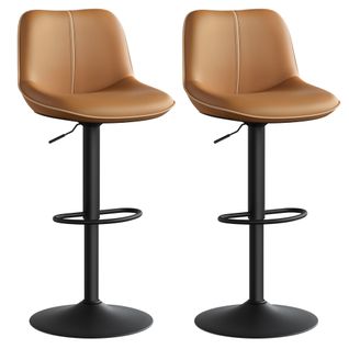 Lot De 2 Tabourets De Bar, Pivotants, Réglables En Hauteur, Dossier Ergonomique, Pu, Marron Caramel