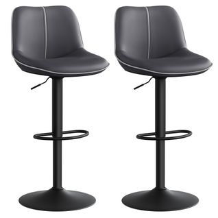 Lot De 2 Tabourets De Bar, Pivotants, Réglables En Hauteur, Dossier Ergonomique, Pu, Modernes,noir