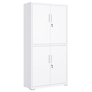 Armoire De Garage à 5 Étagères Avec 4 Portes,étagères Réglables, En Métal, Blanc Mat