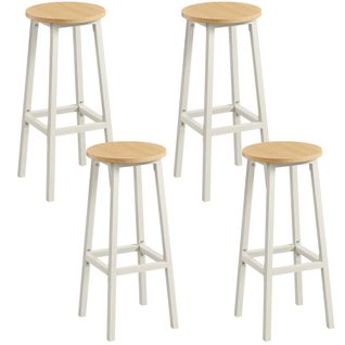 Tabourets De Bar, Lot De 4, Siège Haut, Hauteur 74 Cm, Repose-pieds, Doré Chêne Et Blanc