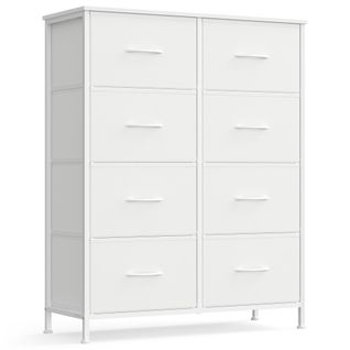 Commode 8 Tiroirs, Meuble De Rangement, Acier, Panneau Mdf, Tissu Non-tissé,, Blanc Et Blanc