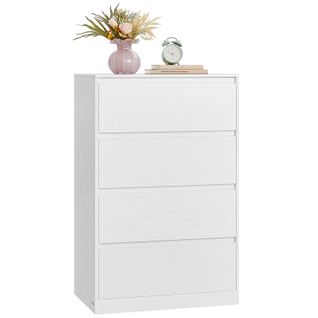 Commode Chambre 4 Tiroirs, 40 X 60 X 97,4 Cm, Style Moderne, Blanc Neige