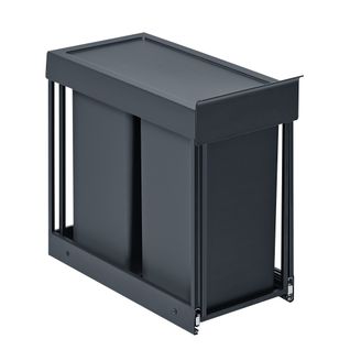 Poubelle De Tri Sélectif Extractible Coulissante, 2 Seaux De 15 L, Coulissement En Douceur, Gris