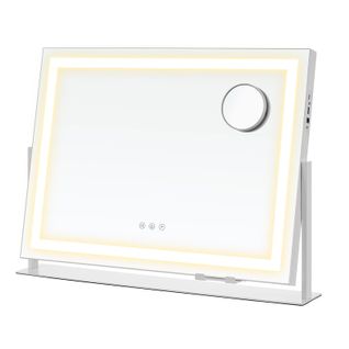 Miroir, 15 Ampoules LED, Multiprise, 3 Températures De Lumière, Intensité Réglable, Blanc Mat