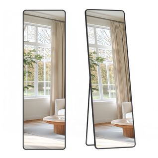 Miroir Intégral, 150 X 40 Cm, Rectangulaire, à Poser Au Sol, Verre Trempé, Noir D'encre