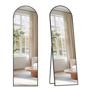 Miroir Intégral, 150 X 40 Cm, Arqué, à Poser Au Sol, Cadre En Alliage D’aluminium, Noir D'encre