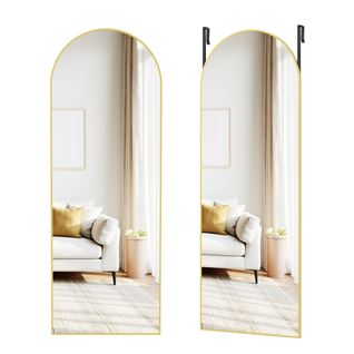 Miroir Intégral Suspendu, 120 X 40 Cm, Arqué, Cadre En Alliage D'aluminium, Doré