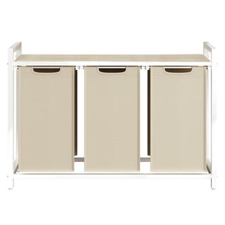 Panier à Linge 3 Compartiments, Avec Étagère De Rangement, Sac Amovible, 3 X 40 L, Beige