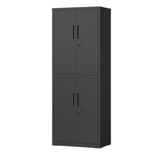 Armoire Pour Bureau, Atelier, Garage, Avec 5 Étagères Et 4 Portes, Étagères Réglables, Noir