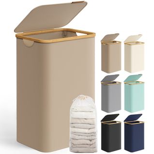 Panier à Linge Mince Avec Couvercle, 90l, Pliable, 42 X 32 X 70,5 Cm, Marron Camel