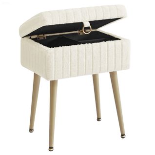Tabouret De Coiffeuse, Repose-pieds, Pieds En Métal, Rembourré, Pieds Réglables,dressing, Blanc