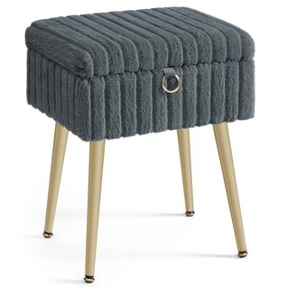 Tabouret De Coiffeusepieds En Métal, Rembourré, Pieds Réglables, Pour Salon, Chambre, Dressing, Gris