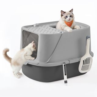 Grand Bac à Litière Pour Chat, Taille XXL, Avec Couvercle Basculant, Pour Chats Jusqu’à 15 Kg, Gris