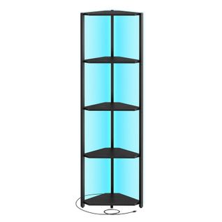 Étagère D'angle à 5 Niveaux, Avec Éclairage LED Réglable, 24,8 X 48 X 146,6 Cm, Noir Boisé