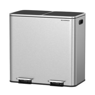 Poubelle à Double Compartiment 2 X 40 L, Avec 15 Sacs Poubelles, Pédales ,  Argent