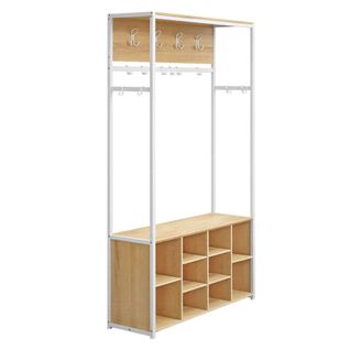 Portant D’entrée Avec Étagères Réglables, Compartiments Ouverts, Pour Couloir, Chêne Doré Et Blanc
