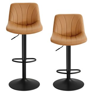 Chaises De Bar Réglables, Tabourets Avec Dossier, Rotation 360°, Pu, Lot De 2, Marron