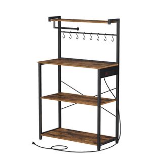 Meuble De Rangement Cuisine Avec Étagère Réglable, 8 Crochets, Bar à Café, 4 Niveaux, Marron Et Noir